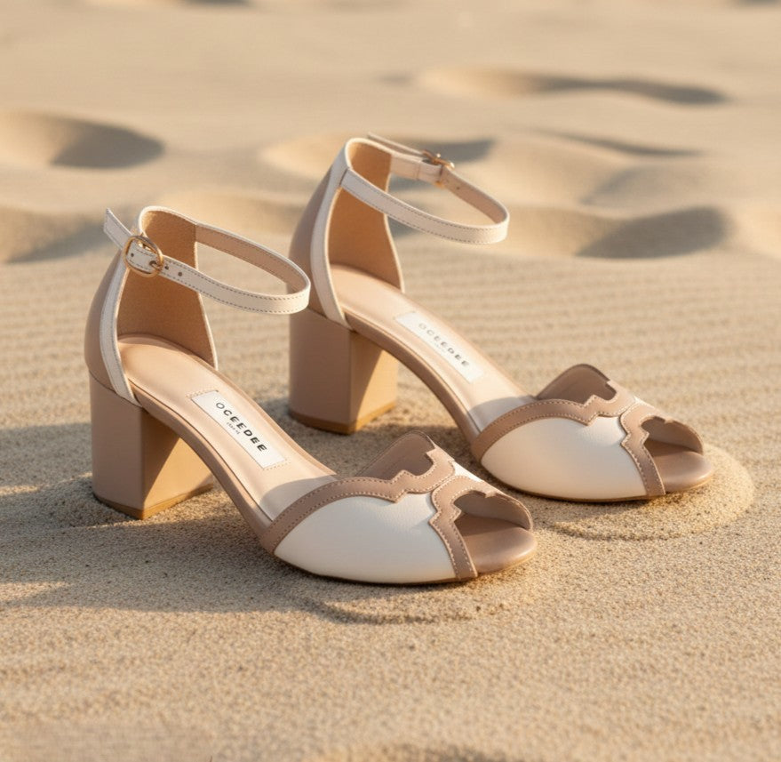 Buy Online Ivory & Nude Samira Mid Heel Sandals for Women