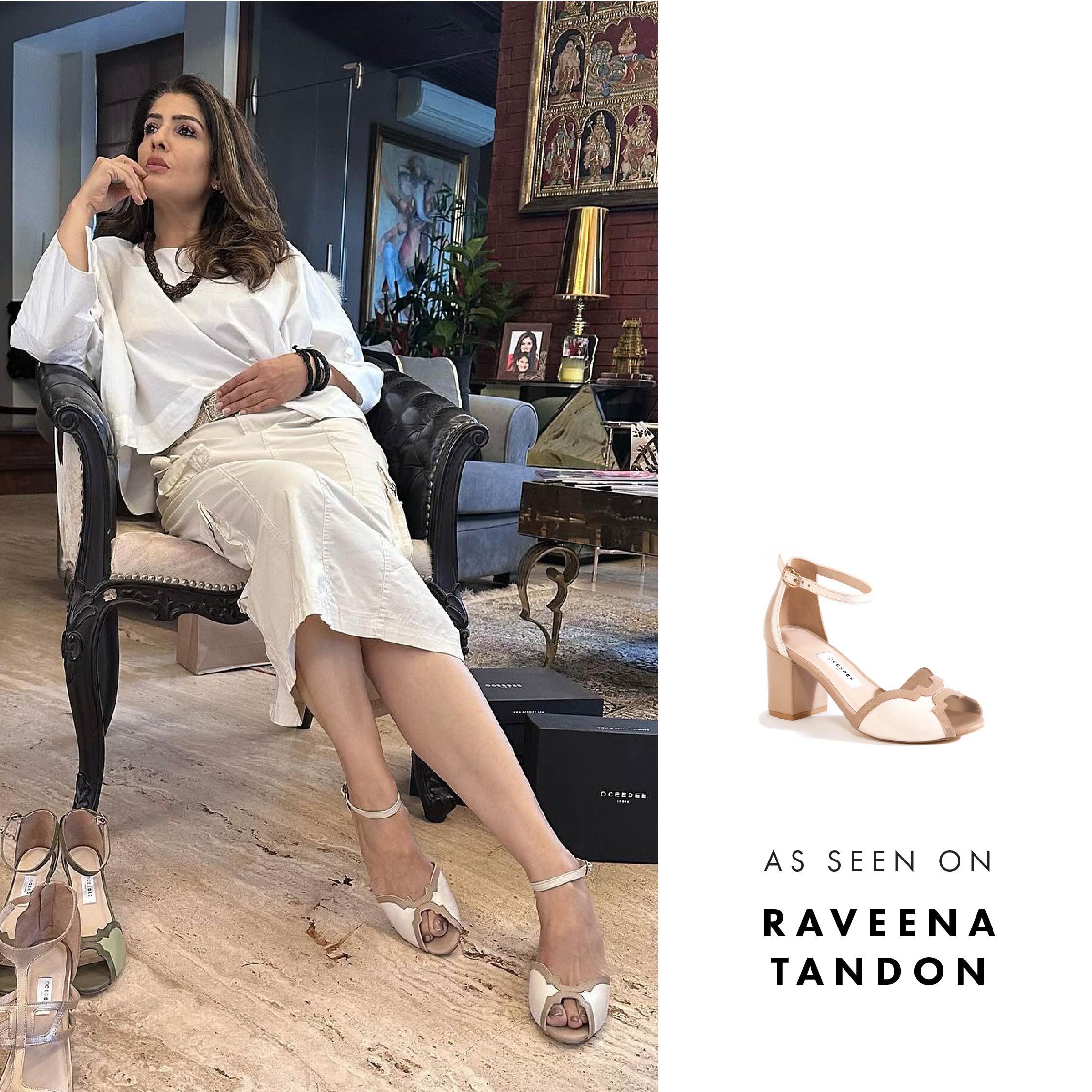 Buy Online Ivory & Nude Samira Mid Heel Sandals for Women